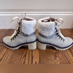 Women's Gray Shearling Lace-Up Boots